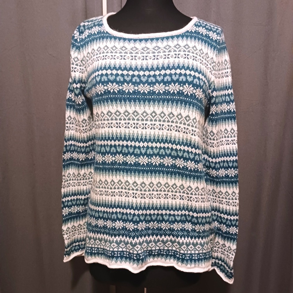 Nordic Chalet H&M L.O.G.G. Blue White Fair Isle Knit Alpaca Blend Ski Sweater M